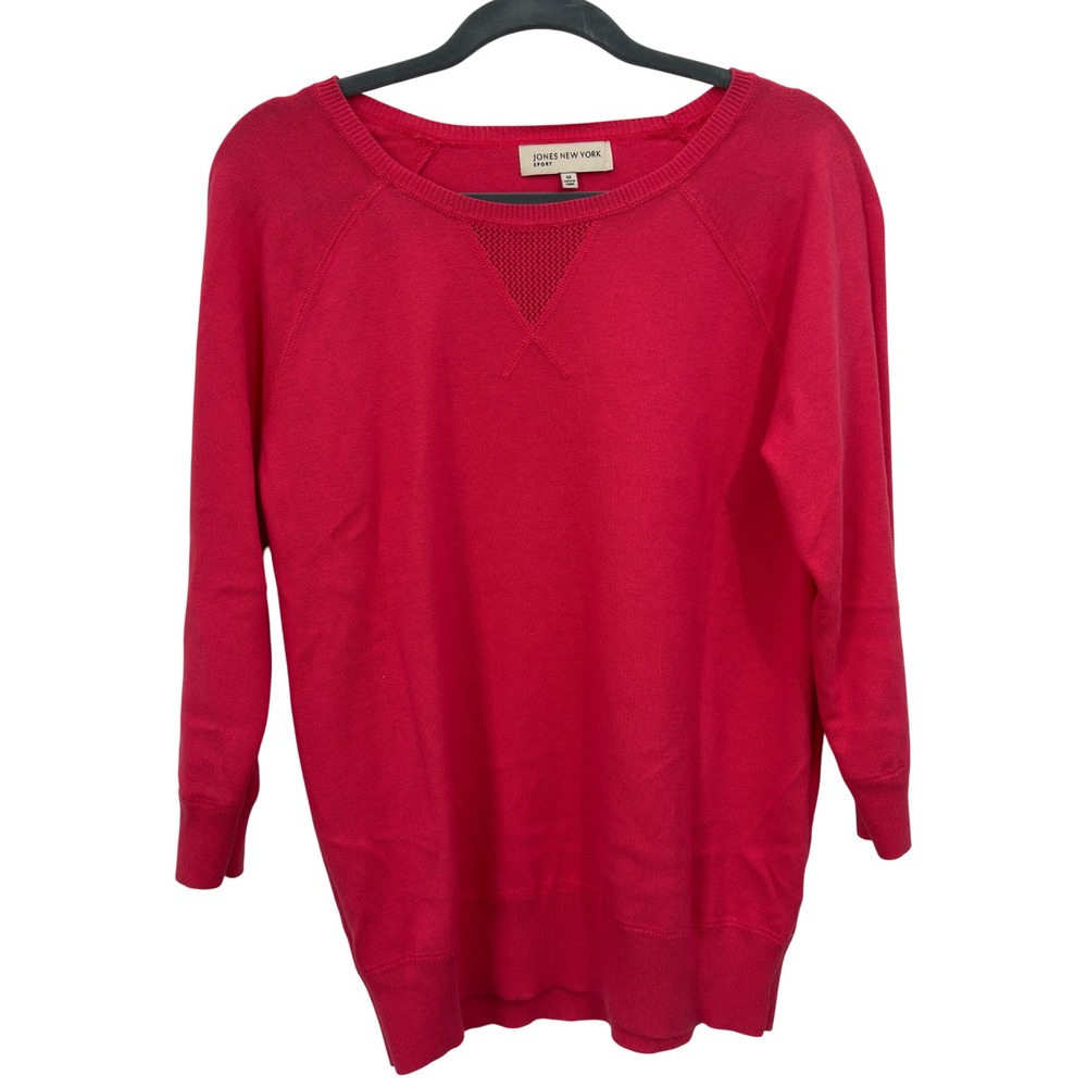 Jones New York Sport Sweater Pink Mesh Pointelle Raglan 3/4 Sleeve Coastal M